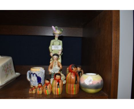 A selection of figures and figurines including bisque examples
All pieces unmarked and unnamed