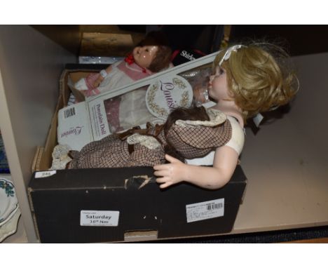 A selection of Porcelain dolls and early 20th century M Char celluloid Doll