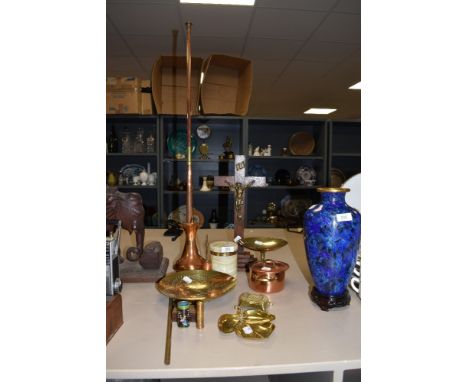 A selection of vintage metal ware and similar including horn,decorative items and match holder in the form of a trunk or the 