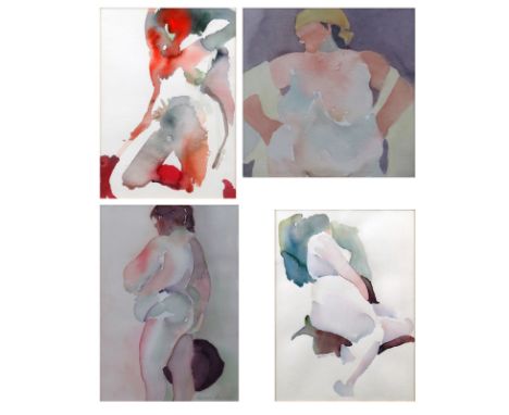 Grouping of Four (4) Barbara Bertoli, American (1933-1989) Abstract Watercolors on paper. Each depicts a portrait of a posing