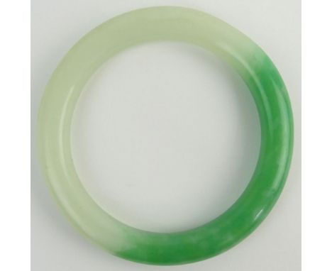 Chinese White to Green Jade Bangle Bracelet. Unsigned. Good condition. Measures 3/8" W, 2-1/4" interior diam. Shipping $28.00