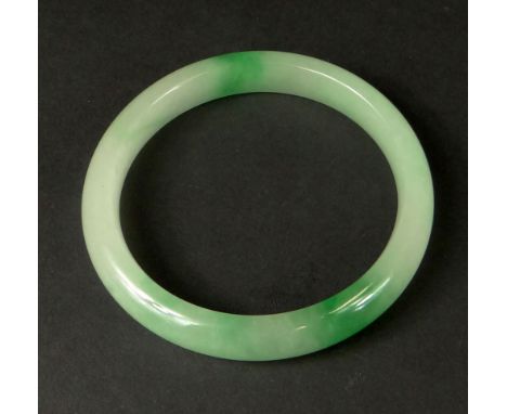 Chinese Pale Celadon to Green Jade Bangle. Unsigned. Good Condition or Better. Measures 7/16 Inch Wide, Interior Diameter 2-1
