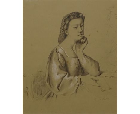 Thomas Sully, American (1783-1872) Pencil and chalk on paper. "Portrait of a Young Woman" Signed lower right. Toning and foxi