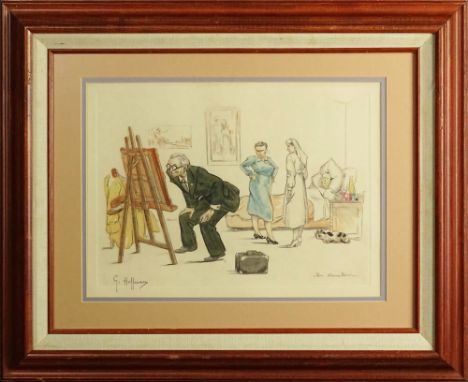G. Hoffman (20th C) Etching "Un Amateur" Pencil Signed Lower Left. Toning From Age or in Good Condition. Framed Under Glass. 