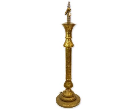 Vintage Moroccan Brass Floor Lamp. Unsigned. Wear. Measures 67" H x 18" dia. Provenance: Collection of Robert Eigelberger, Ca