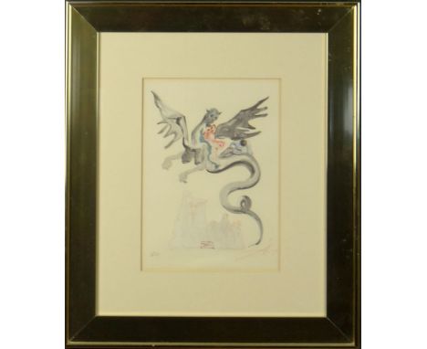 Salvador Dali, Spanish (1904-1989)  Color Lithograph. "Divine Comedy". Signed Lower Right in Red: Dali, and EA in Pencil Lowe