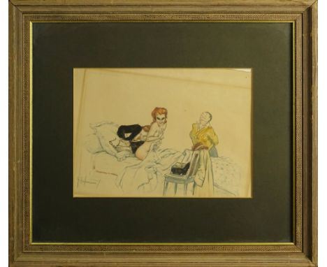 G. Hoffman (20th C) Etching "Caught In The Act" Pencil Signed Lower Left. Toning From Age or in Good Condition. Framed Under 