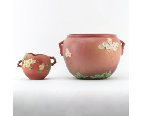 Two (2) Vintage Roseville Pottery Bowls. Includes an Apple Blossom Bowl/Vase 5-3/4" H and a Primrose Pink Jardiniere 10-3/8".