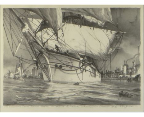 John A. Noble, American (1913-1983) Lithograph 'The Guadalhorce Leaves Bayonne Forever -- Bayonne Centennial Commemorative Li