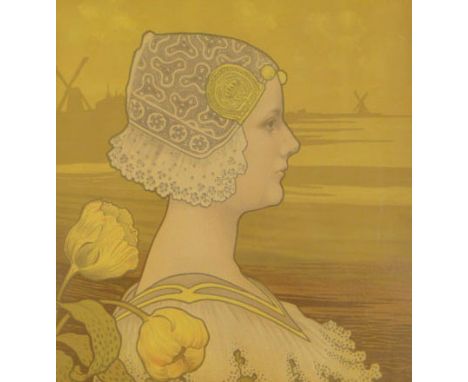 Paul Berthon French (1872-1909) Lithograph "Sa tres gracieuse majeste la Reine Wilhelmine" Circa 1901. Signed Upper Right. Ve