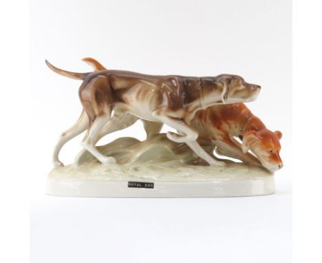 Royal Dux Porcelain Dog Group "Hunting Dogs". Signed. Good condition. Measures 7-1/2" H x 16" L. Shipping: Third party. (esti