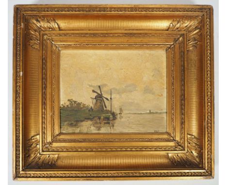 HIJR, P., Niederländische/r Künstler/in2. Hälfte 19. Jh., Öl/ Holz, Kanallandschaft, rechts unten sign., 19 x 23 cm, StuckGR 