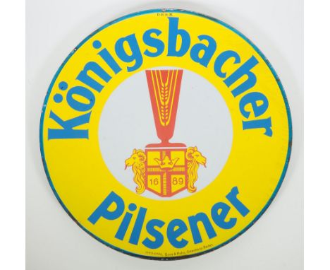 EMAILLESCHILD/ AUSHÄNGER, 1920er/30er-Jahre,tlw. Zuckergussemaille, runde, konkave Form, Königsbacher Pilsener (Koblenz), Her