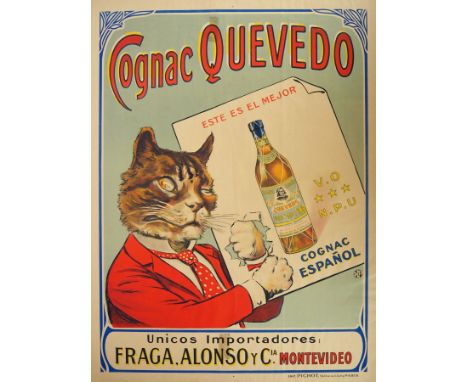 WERBEPLAKAT, 1920er Jahre, Farblithografie,Cognac Quevedo, Verlad Imp. Pichot/ Paris, 80 x 60 cm, fleckig, verso gebräunt, mo