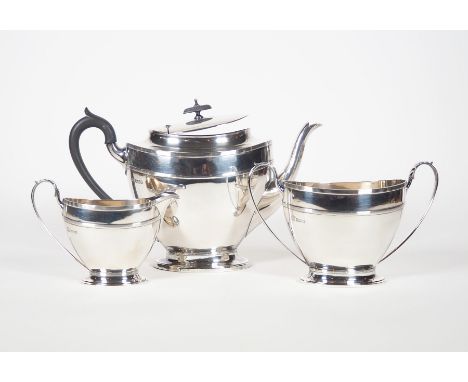 KAFFEEKERN, 3tlg., Manuf R. &amp; W. Sorley/ Sheffield, 1907,je ovaler Stand, entspr Körper, gerillte Bordüren, 2x entspr Ohr