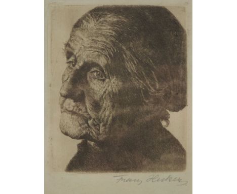 HECKER, Franz (*15.11.1870 Bersenbrück +21.11.1944 Osnabrück),Aquatintradierung, Portrait einer alten Frau, rechts unten sign