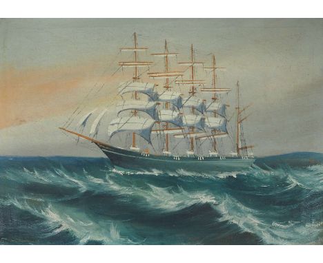 FISCHER, E., Norddeutsche/r Marinemaler/in,um 1900, Öl/ Lw., 5-Master vor Küstenlinie, links unten sign., 36 x 50 cm, GR (die