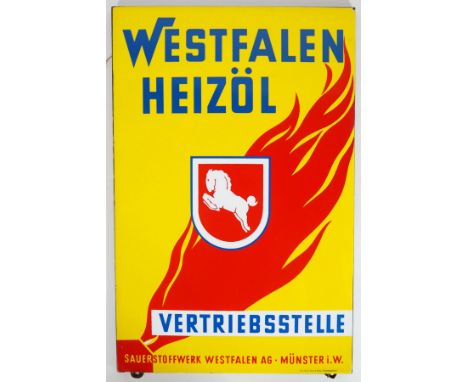 EMAILLESCHILD, Westfalen Heizöl, hochrechteckig, flach,bez. Vertriebsstelle/ Sauerstoffwerk Westfalen AG/ Münster, Herst Boos