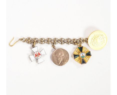 DEUTSCHES REICH, 1871-1918, Frackkette mit 3 Ordensminiaturen,Preussen, Roter Adler-Orden (Emaille 1x min. best.); Baden: Ord