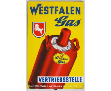 EMAILLESCHILD, Westfalen Gas, hochrechteckig, flach,bez. Vertriebsstelle/ Sauerstoffwerk Westfalen AG/ Münster, Herst Boos &a