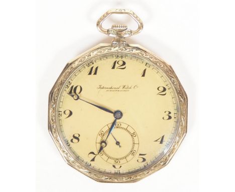 HTU, Hersteller IWC, um 1900,585er-Goldgehäuse, Kronenaufzug, gebläute Zeiger, Staubdeckel Metall, dezentrale Sekunde, Metall