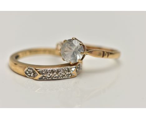 TWO GEM SET RINGS, the first a 9ct gold half eternity ring set with single cut diamond detail, to a polished band, stamped di