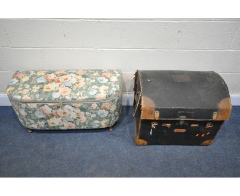 A DISTRESSED LEATHER STEAMER TRUNK, with an internal tray, width 62cm x depth 47cm x height 54cm (condition:-distressed and i