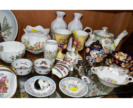 A COLLECTION OF ASSORTED CERAMICS, comprising a mid-century Poole Pottery 'Parsley' tray, two Dansk cast aluminium animal fig