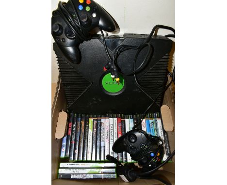 ORIGINAL XBOX CONSOLE AND KEY GAMES, games include (but are not limited to) Ninja Gaiden Black, Star Wars Knights of the Old 