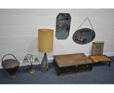 A SELECTION OF OCCASIONAL FURNITURE, to include an oak storage chest, width 93cm x depth 52cm x height 30cm (missing casters)