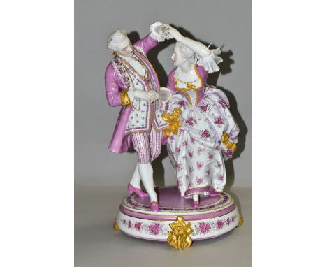 A LATE 19TH CENTURY PARIS (VION &amp; BAURY) PORCELAIN FIGURE GROUP OF A LADY AND GENTLEMAN DANCING, modelled in second half 