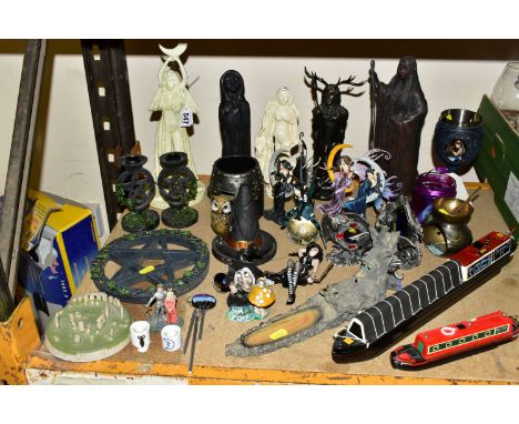 A SMALL COLLECTION OF MYTHICAL AND MAGICAL RESIN AND METAL FIGURES AND OTHER ORNAMENTS, ETC, including three Tudor Mint Myth 