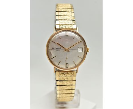 A GENTS 9CT GOLD 'ACCURIST' WRISTWATCH, manual wind, round silver dial signed 'Accurist, 21 jewels', Roman numeral twelve and