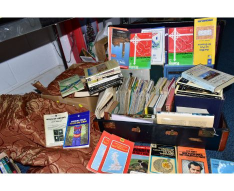 ONE LEATHER SUITCASE AND ONE BOX, containing approximately thirty-five miscellaneous book titles in hardback and paperback fo