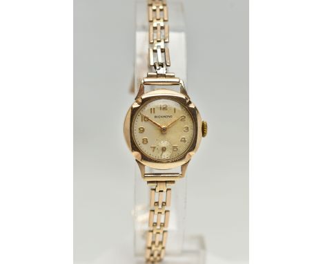 A LADYS 9CT GOLD 'RICHMOND' 'WRISTWATCH, manual wind, round champagne dial signed 'Richmond' Arabic numerals, subsidiary dial