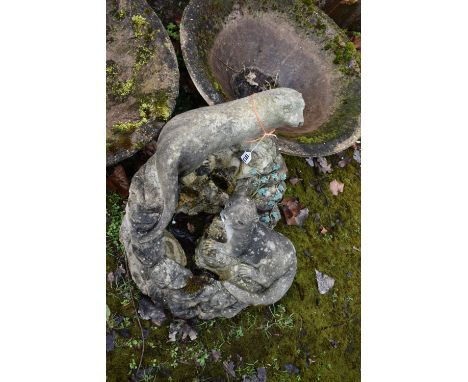 A MODERN COMPOSITE GARDEN WATER FEATURE in the form of a rockpool with two otters seated height 55cm