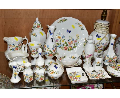 A QUANTITY OF AYNSLEY 'COTTAGE GARDEN' PATTERN GIFTWARE, comprising a table lamp, three pin dishes (one cracked), an avocado 