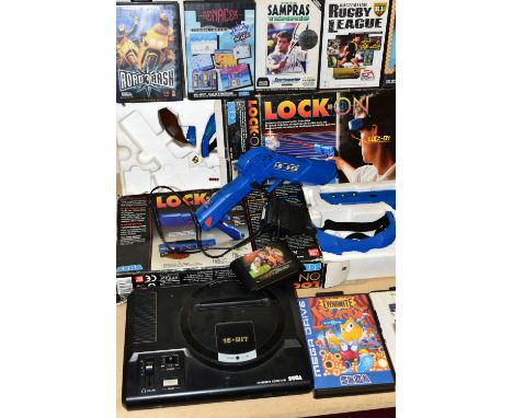 SEGA MEGADRIVE CONSOLE, GAMES AND LOCK ON LIGHT GUNS, games include Sonic The Hedgehog 2, Vectorman, Road Rash 3, Side Pocket