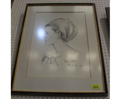 		Gilles Vandebeque. Portrait of a lady in a headscarf. Signed. Charcoal on paper. 16' x 12'