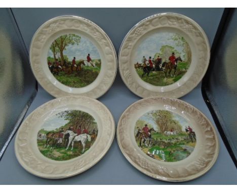 Palissy hunting scene picture plates x 4