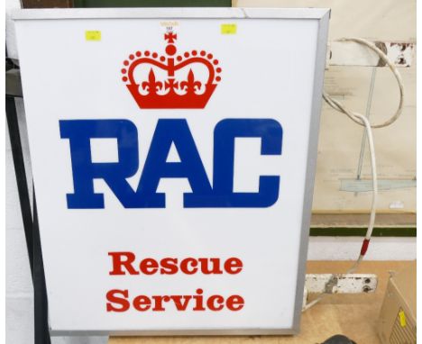 Vintage wall hanging illuminated RAC rescue service sign, width 54 cm , height 66 cm 