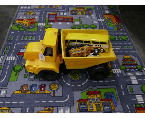 Toy dump truck, child's road map style rug