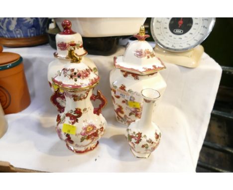 Masons Manderlay red ceramic vases etc 