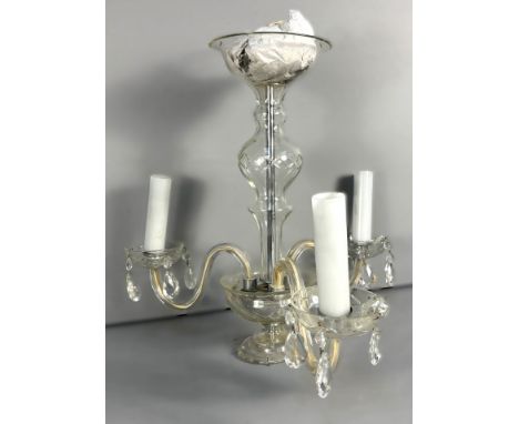 A three arm glass chandelier, 42 cm.