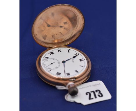 A 9ct. gold cased Hunter pocket watch by Mappin, white enamel roman dial with subsidiary seconds aperture, fitted crown wound