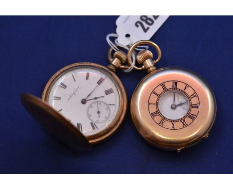 A gilt cased hunter pocket watch by Elgin, the white enamel roman dial with subsidiary seconds aperture, fitted crown wound m