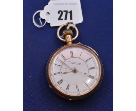 An 18ct. yellow cased open-faced pocket watch by T.Gibson Poole, Middlesbrough & Hartlepool, the white enamel roman dial with