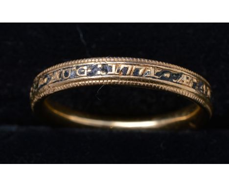 A black enamel yellow metal mourning ring, inscribed 'Chris R. Brown O.B. 17 Aug. 1771 A.G. 41', stamped initials P.C.