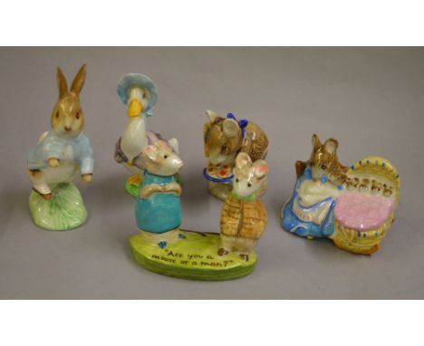 Three small Beatrix Potter ceramic figures by Beswick: Hunca Munca; Appley Dappy and Jemima Puddleduck. Together with a Royal