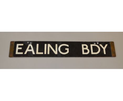 London Underground 1938 stock double sided enamel/brass ended destination board, central line, Ealing Broadway & Woodford to 